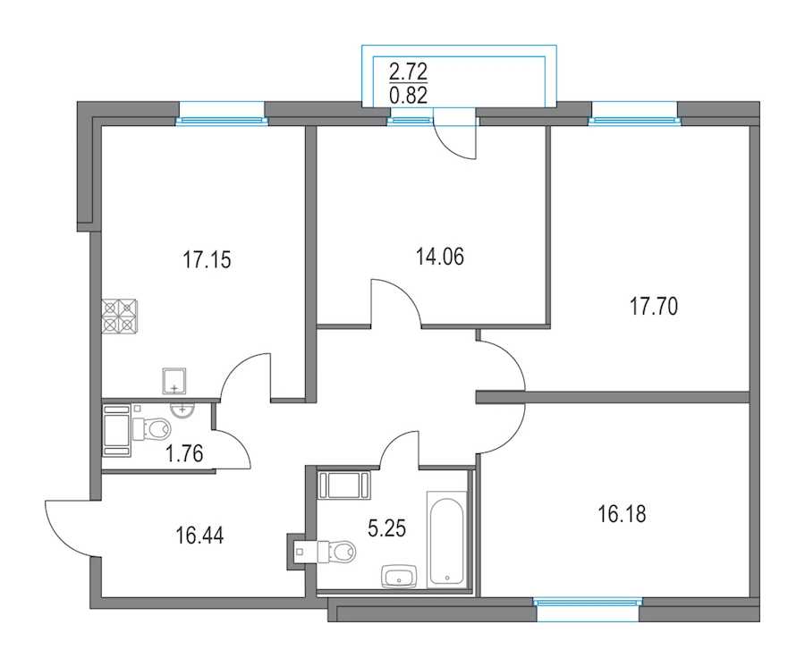 Трехкомнатная квартира в : площадь 88.54 м2 , этаж: 2 – купить в Санкт-Петербурге